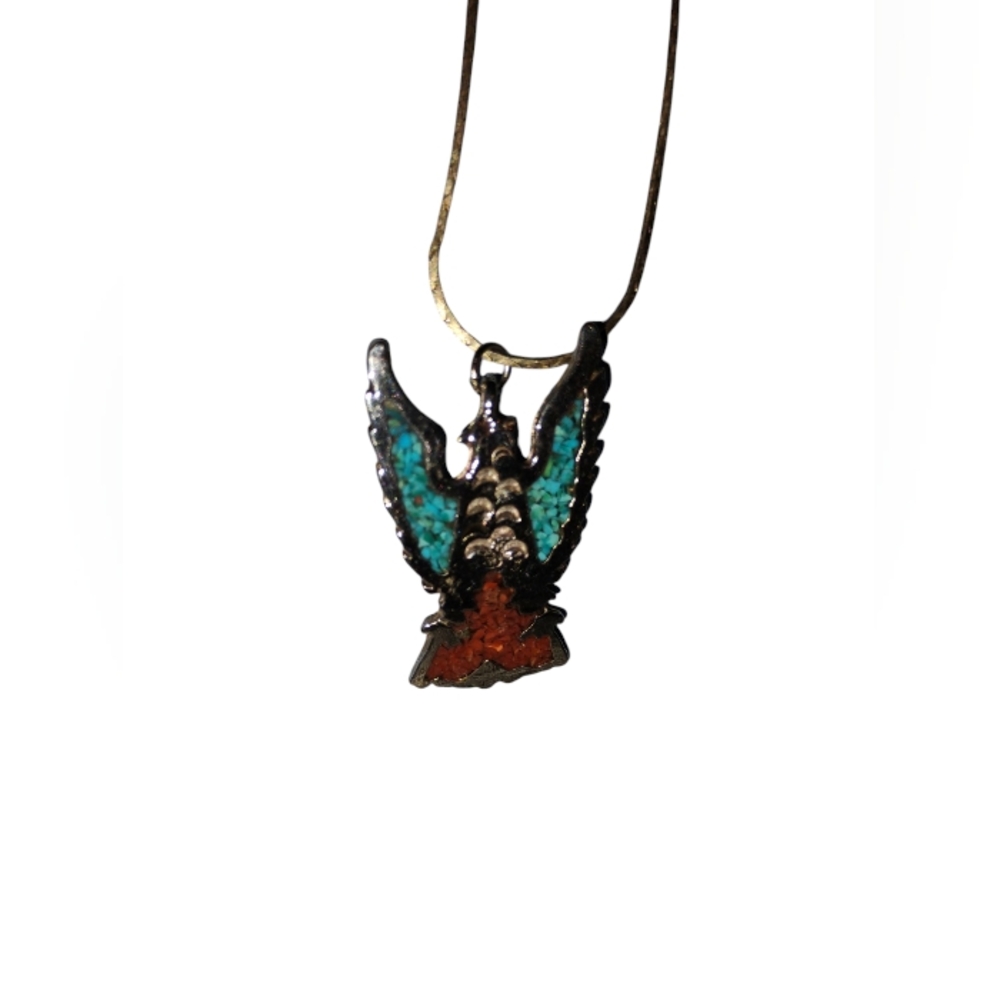 Elegant Turquoise Thunderbird Pendant Necklace
